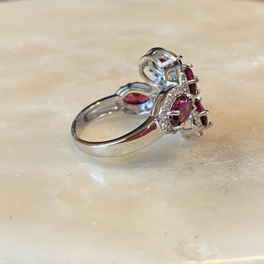 NWOT RASPBERRY RHODOLITE W ZIRCON STERLING RING - Picture 7 of 12